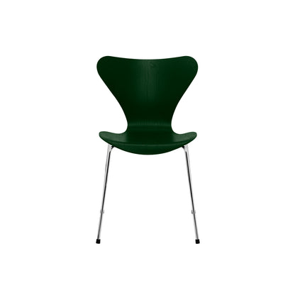 Series 7™ 3107 Dining Chair by Fritz Hansen - Evergreen Coloured Ash Veneer Shell / Chromed Steel