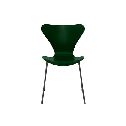 Series 7™ 3107 Dining Chair by Fritz Hansen - Evergreen Coloured Ash Veneer Shell / Warm Graphite Steel