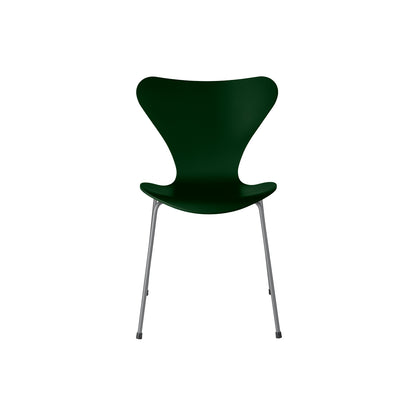 Series 7™ 3107 Dining Chair by Fritz Hansen - Evergreen Lacquered Veneer Shell / Silver Grey Steel