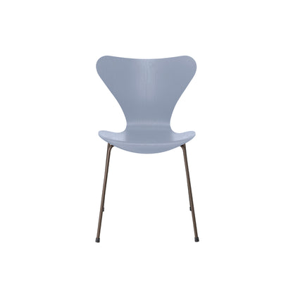 Series 7™ 3107 Dining Chair by Fritz Hansen - Lavender Blue Coloured Ash Veneer Shell / Brown Bronze Steel