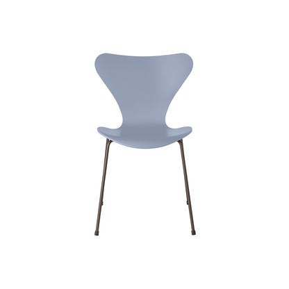 Series 7™ 3107 Dining Chair by Fritz Hansen - Lavender Blue Lacquered Veneer Shell / Brown Bronze Steel