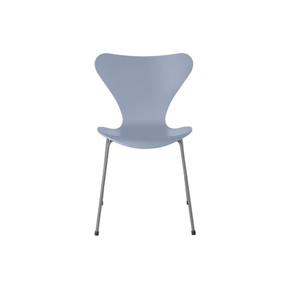 Series 7™ 3107 Dining Chair by Fritz Hansen - Lavender Blue Lacquered Veneer Shell / Silver Grey Steel