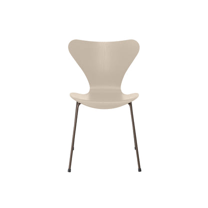 Series 7™ 3107 Dining Chair by Fritz Hansen - Light Beige Coloured Ash Veneer Shell / Brown Bronze Steel