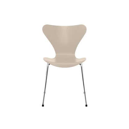 Series 7™ 3107 Dining Chair by Fritz Hansen - Light Beige Coloured Ash Veneer Shell / Chromed Steel