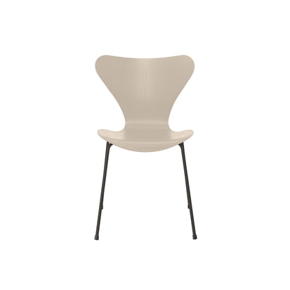 Series 7™ 3107 Dining Chair by Fritz Hansen - Light Beige Coloured Ash Veneer Shell / Warm Graphite Steel