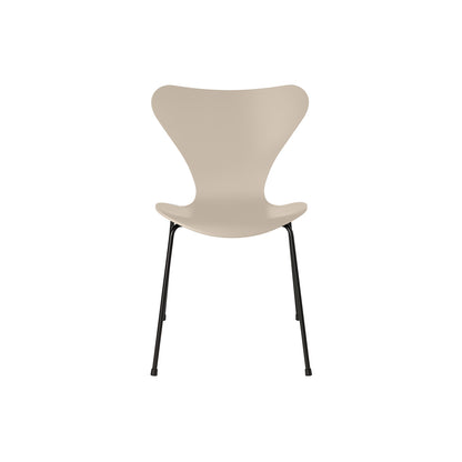 Series 7™ 3107 Dining Chair by Fritz Hansen - Light Beige Lacquered Veneer Shell / Black Steel