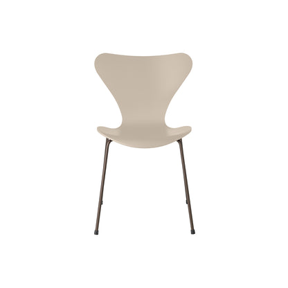 Series 7™ 3107 Dining Chair by Fritz Hansen - Light Beige Lacquered Veneer Shell / Brown Bronze Steel