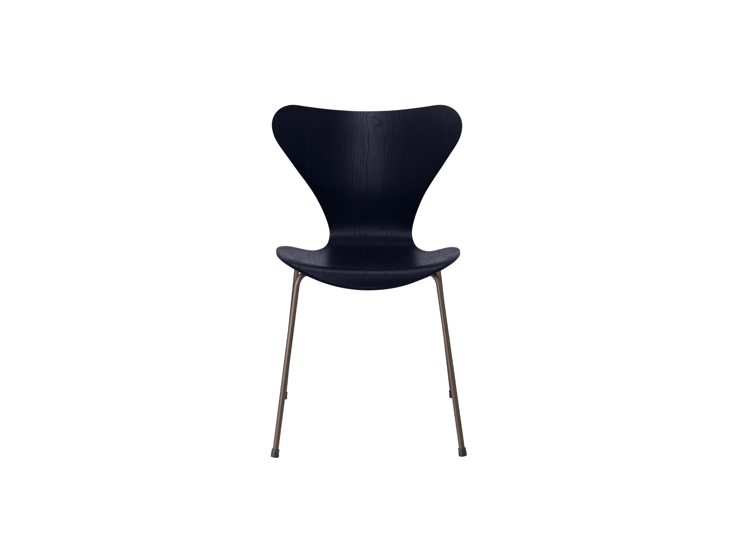 Series 7™ 3107 Dining Chair by Fritz Hansen - Midnight Blue Coloured Ash Veneer Shell / Brown Bronze Steel