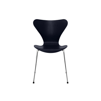 Series 7™ 3107 Dining Chair by Fritz Hansen - Midnight Blue Coloured Ash Veneer Shell / Chromed Steel