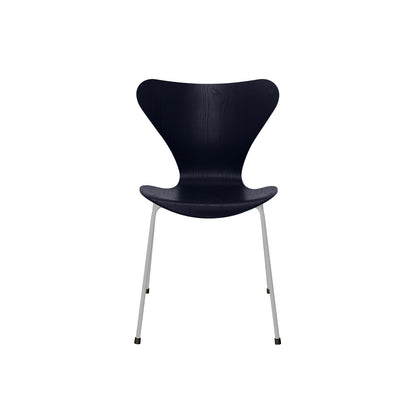 Series 7™ 3107 Dining Chair by Fritz Hansen - Midnight Blue Coloured Ash Veneer Shell / Nine Grey Steel