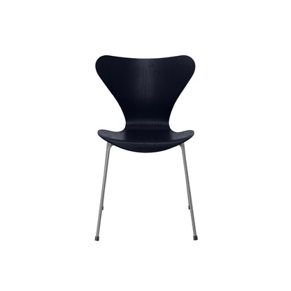 Series 7™ 3107 Dining Chair by Fritz Hansen - Midnight Blue Coloured Ash Veneer Shell / Silver Grey Steel