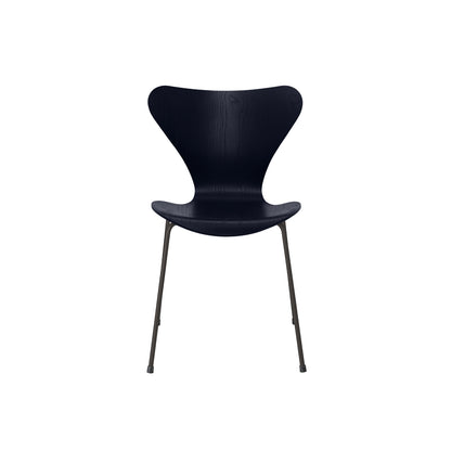 Series 7™ 3107 Dining Chair by Fritz Hansen - Midnight Blue Coloured Ash Veneer Shell / Warm Graphite Steel