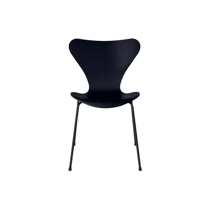 Series 7™ 3107 Dining Chair by Fritz Hansen - Midnight Blue Lacquered Veneer Shell / Black Steel