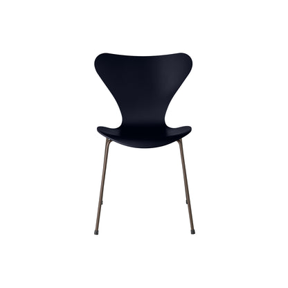 Series 7™ 3107 Dining Chair by Fritz Hansen - Midnight Blue Lacquered Veneer Shell / Brown Bronze Steel