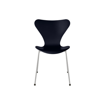 Series 7™ 3107 Dining Chair by Fritz Hansen - Midnight Blue Lacquered Veneer Shell / Nine Grey Steel