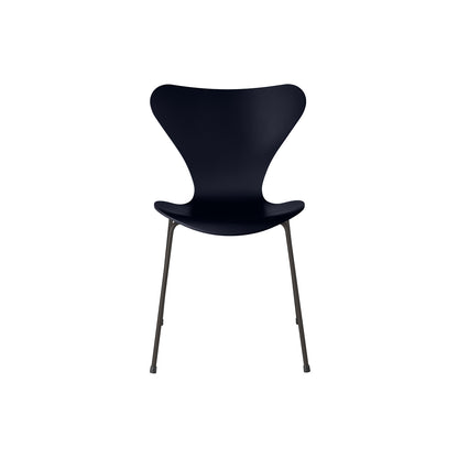 Series 7™ 3107 Dining Chair by Fritz Hansen - Midnight Blue Lacquered Veneer Shell / Warm Graphite Steel