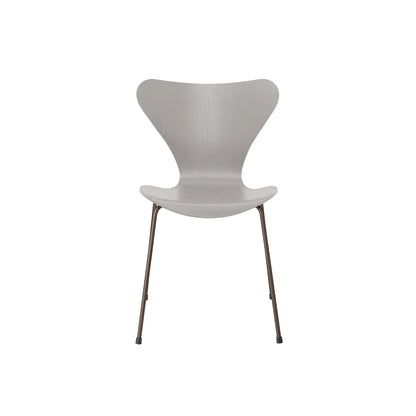 Series 7™ 3107 Dining Chair by Fritz Hansen - Nine Grey Coloured Ash Veneer Shell / Brown Bronze Steel