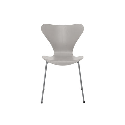 Series 7™ 3107 Dining Chair by Fritz Hansen - Nine Grey Coloured Ash Veneer Shell / Silver Grey Steel