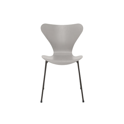 Series 7™ 3107 Dining Chair by Fritz Hansen - Nine Grey Coloured Ash Veneer Shell / Warm Graphite Steel
