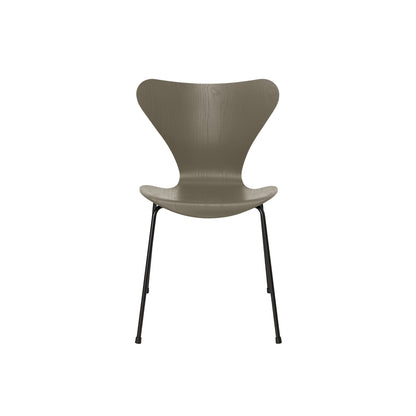 Series 7™ 3107 Dining Chair by Fritz Hansen - Olive Green Coloured Ash Veneer Shell / Black Steel