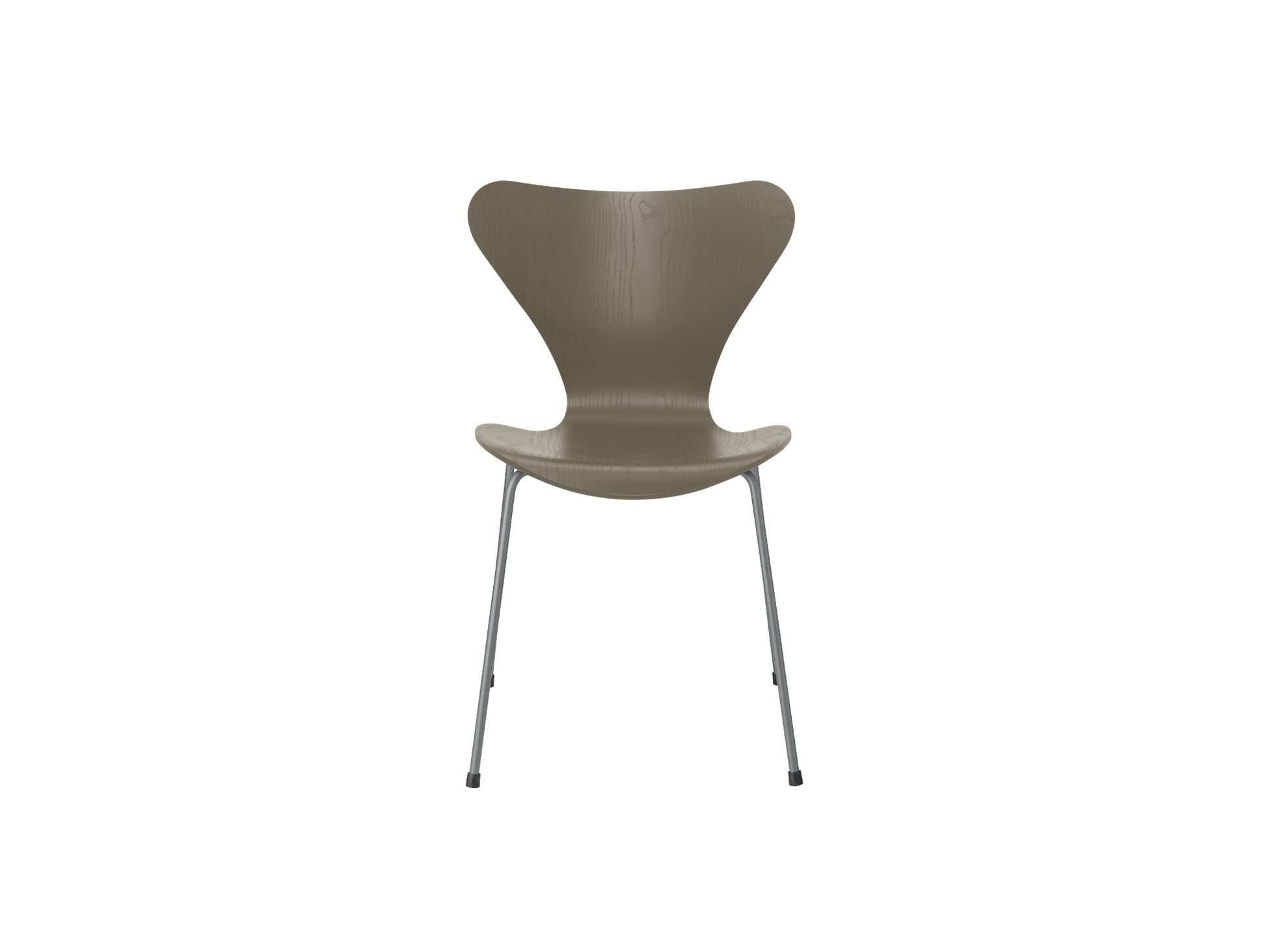 Series 7™ 3107 Dining Chair by Fritz Hansen - Olive Green Coloured Ash Veneer Shell / Silver Grey Steel