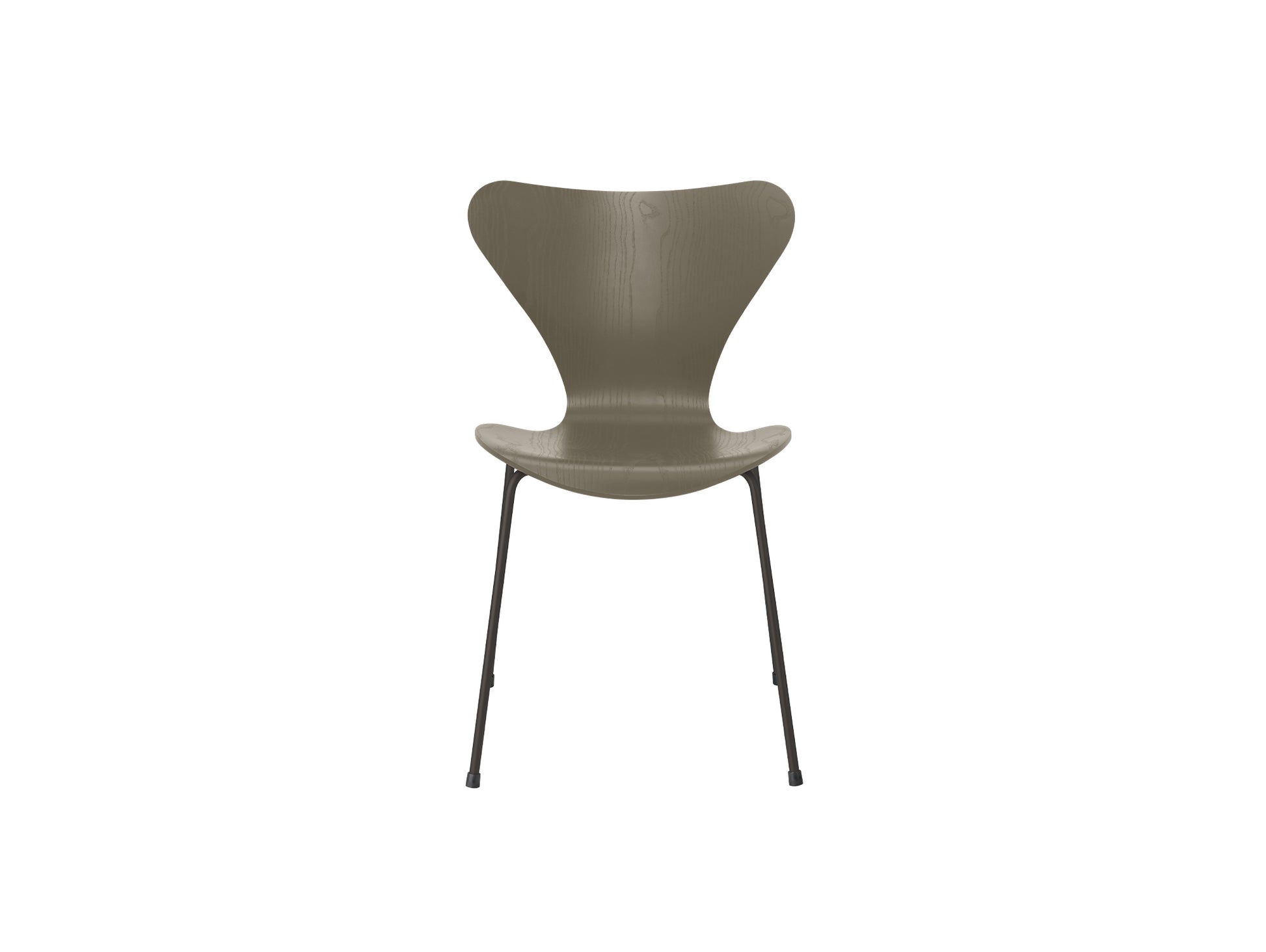 Series 7™ 3107 Dining Chair by Fritz Hansen - Olive Green Coloured Ash Veneer Shell / Warm Graphite Steel