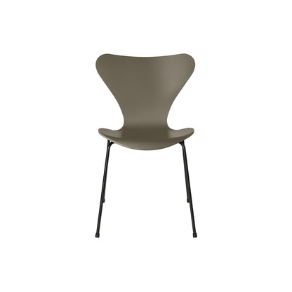 Series 7™ 3107 Dining Chair by Fritz Hansen - Olive Green Lacquered Veneer Shell / Black Steel