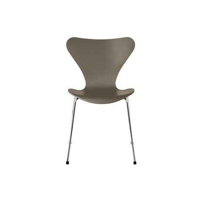 Series 7™ 3107 Dining Chair by Fritz Hansen - Olive Green Lacquered Veneer Shell / Chromed Steel