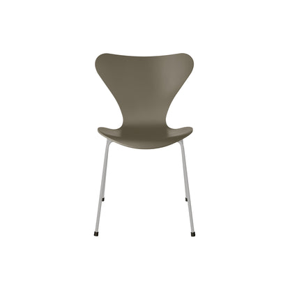 Series 7™ 3107 Dining Chair by Fritz Hansen - Olive Green Lacquered Veneer Shell / Nine Grey Steel