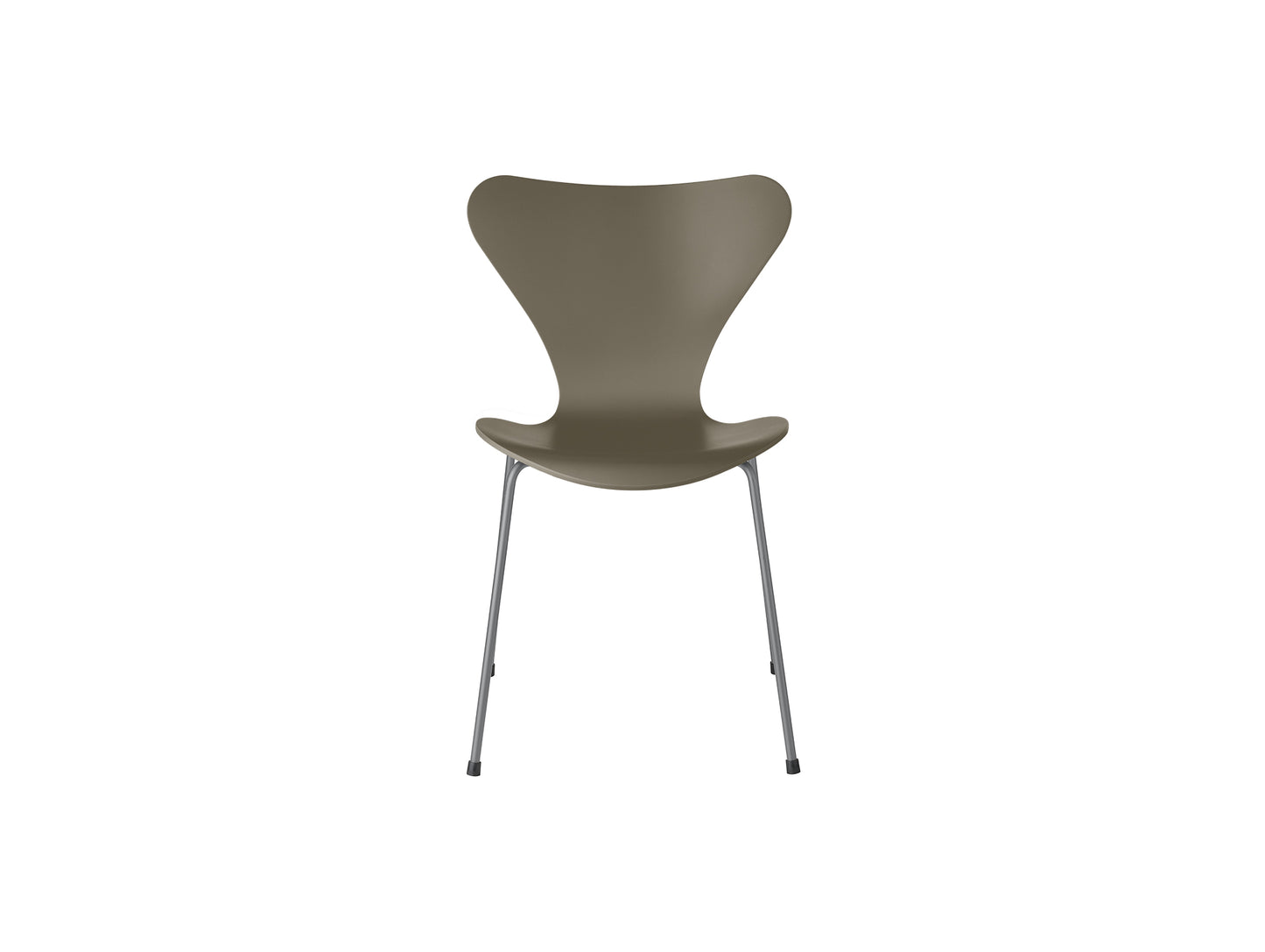 Series 7™ 3107 Dining Chair by Fritz Hansen - Olive Green Lacquered Veneer Shell / Silver Grey Steel