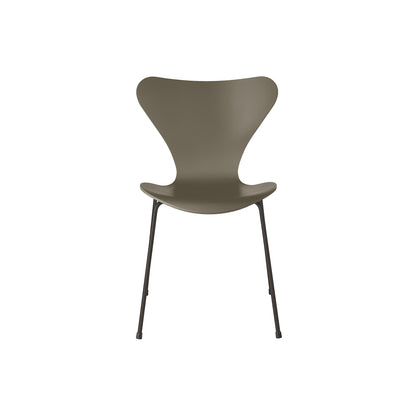 Series 7™ 3107 Dining Chair by Fritz Hansen - Olive Green Lacquered Veneer Shell / Warm Graphite Steel