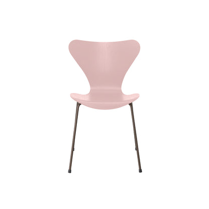 Series 7™ 3107 Dining Chair by Fritz Hansen - Pale Rose Coloured Ash Veneer Shell / Brown Bronze Steel