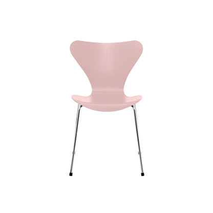 Series 7™ 3107 Dining Chair by Fritz Hansen - Pale Rose Coloured Ash Veneer Shell / Chromed Steel