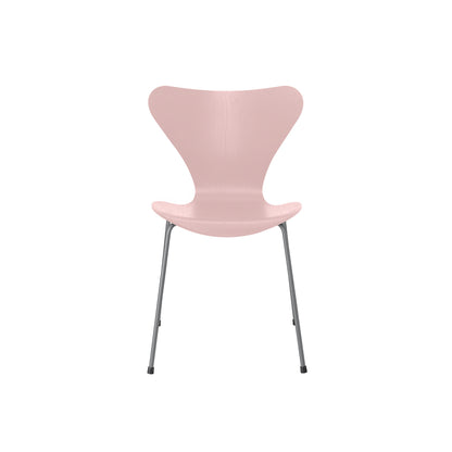 Series 7™ 3107 Dining Chair by Fritz Hansen - Pale Rose Coloured Ash Veneer Shell / Silver Grey Steel