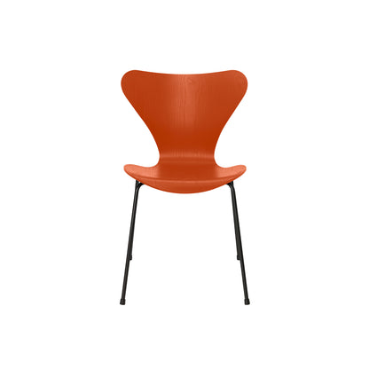Series 7™ 3107 Dining Chair by Fritz Hansen - Paradise Orange Coloured Ash Veneer Shell / Black Steel
