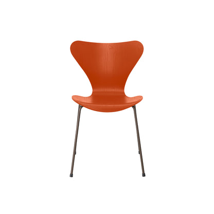 Series 7™ 3107 Dining Chair by Fritz Hansen - Paradise Orange Coloured Ash Veneer Shell / Brown Bronze Steel