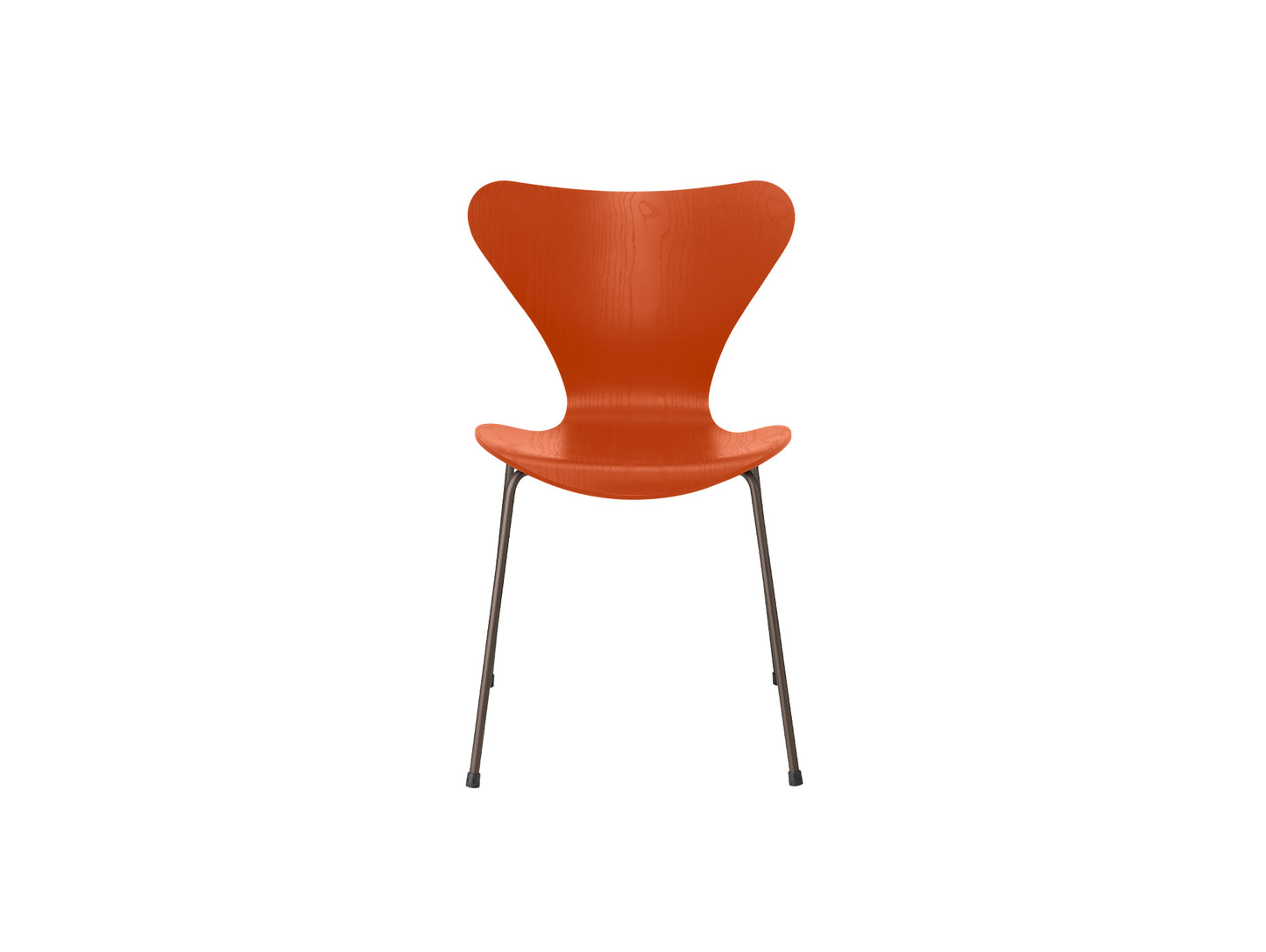 Series 7™ 3107 Dining Chair by Fritz Hansen - Paradise Orange Coloured Ash Veneer Shell / Brown Bronze Steel