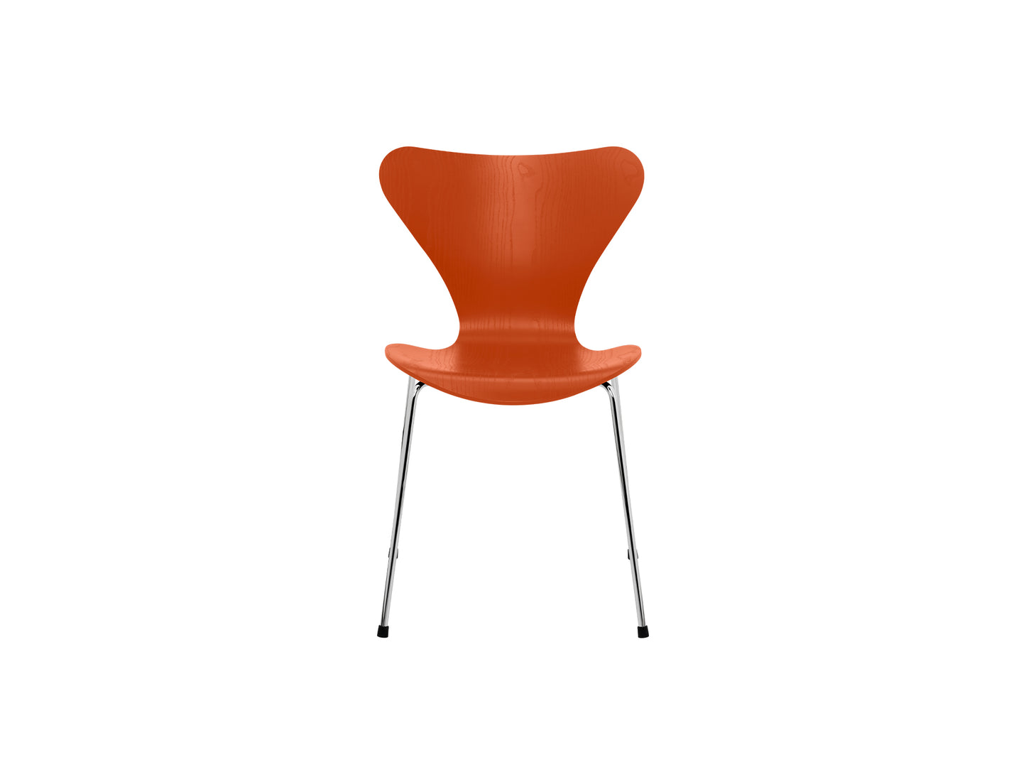 Series 7™ 3107 Dining Chair by Fritz Hansen - Paradise Orange Coloured Ash Veneer Shell / Chromed Steel