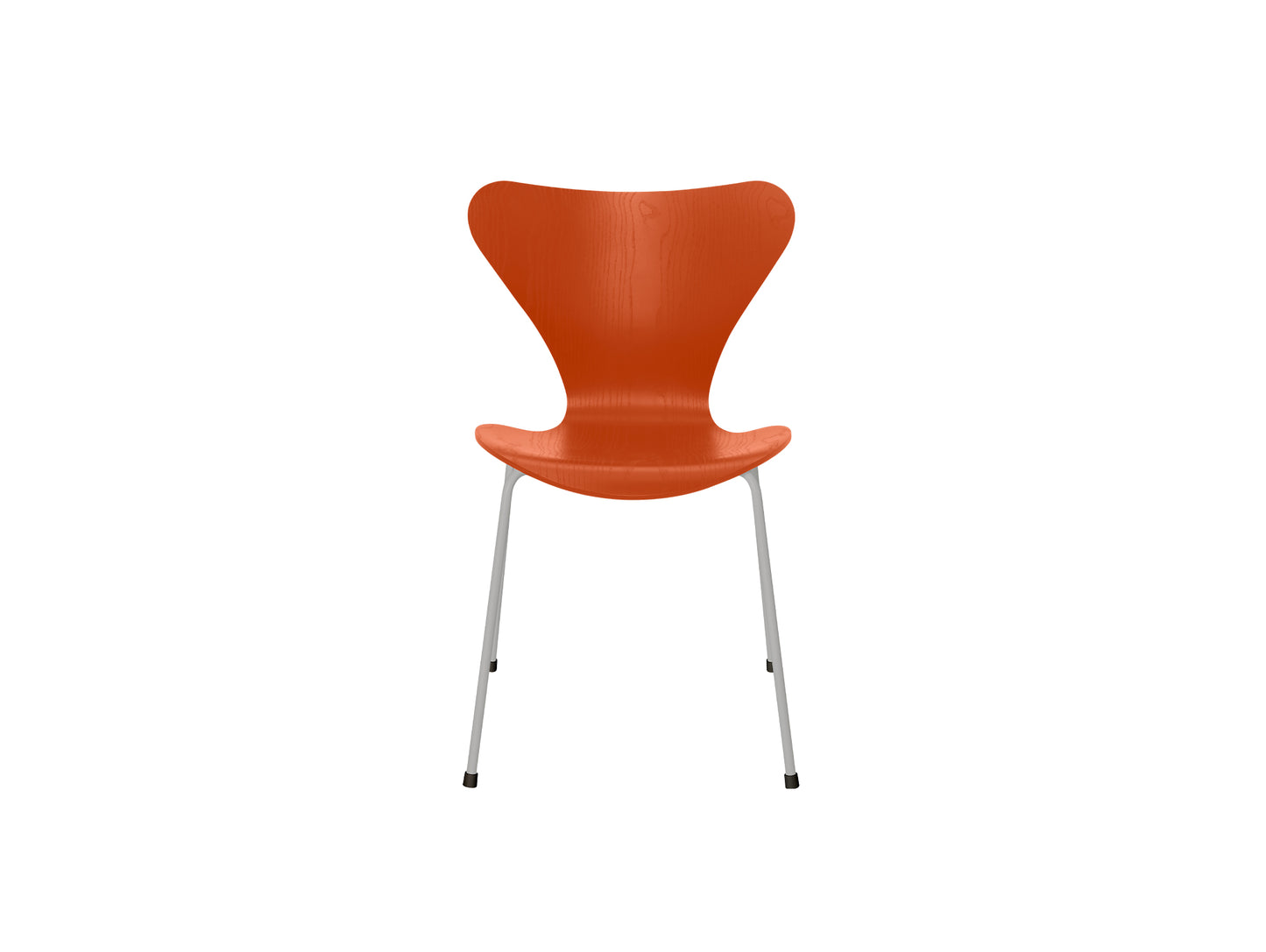 Series 7™ 3107 Dining Chair by Fritz Hansen - Paradise Orange Coloured Ash Veneer Shell / Nine Grey Steel