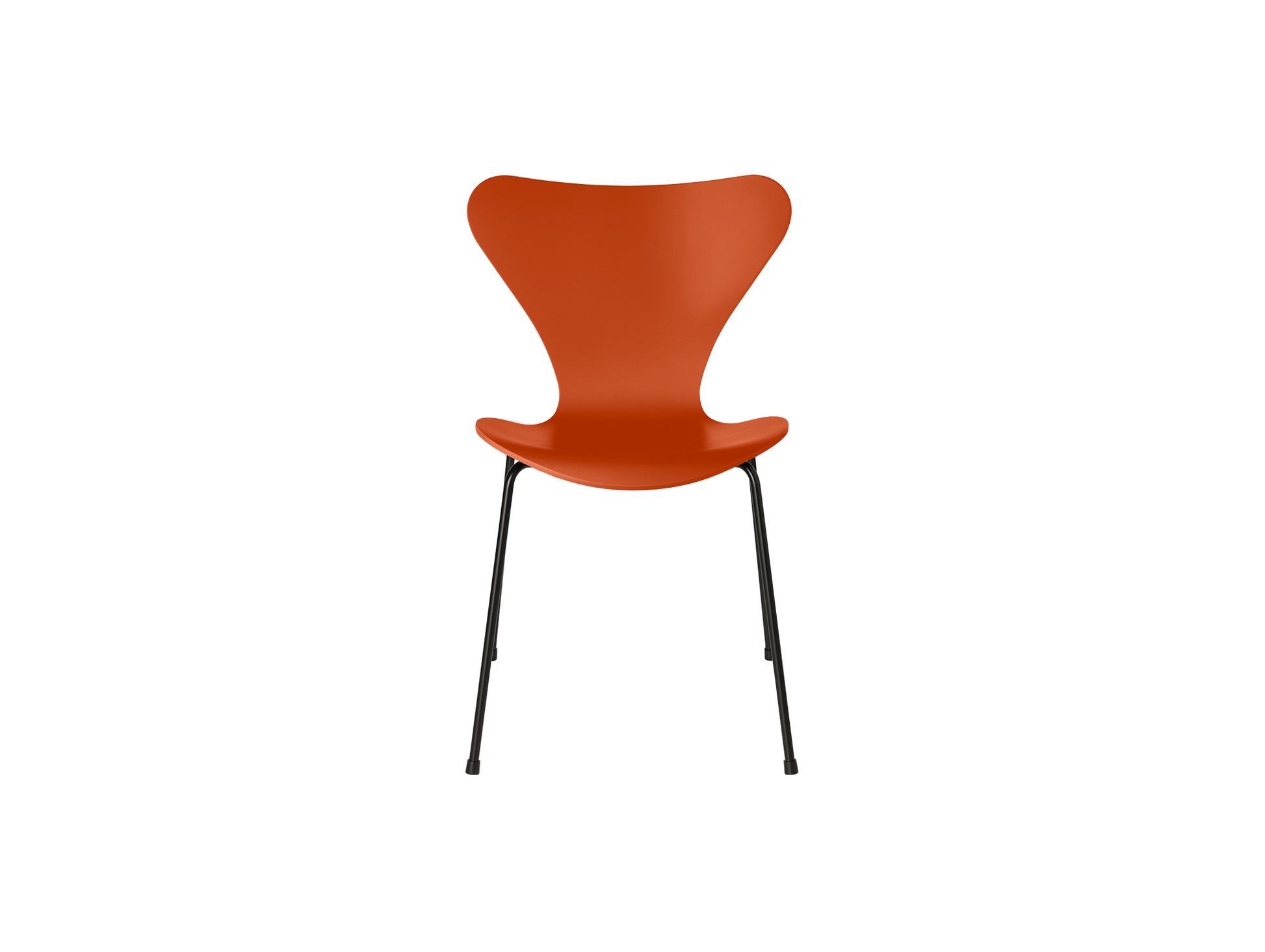 Series 7™ 3107 Dining Chair by Fritz Hansen - Paradise Orange Lacquered Veneer Shell / Black Steel