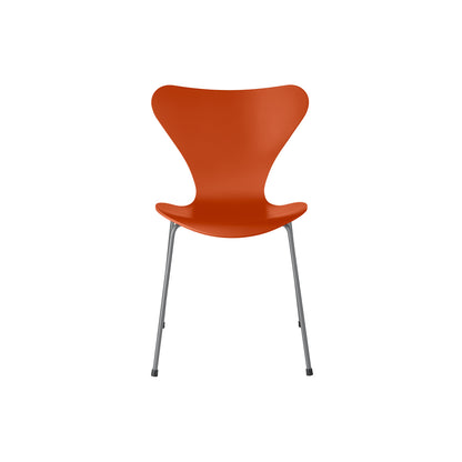 Series 7™ 3107 Dining Chair by Fritz Hansen - Paradise Orange Lacquered Veneer Shell / Silver Grey Steel
