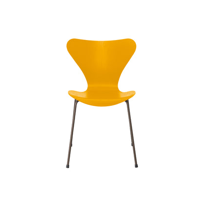 Series 7™ 3107 Dining Chair by Fritz Hansen - True Yellow Coloured Ash Veneer Shell / Brown Bronze Steel