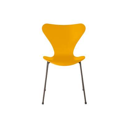 Series 7™ 3107 Dining Chair by Fritz Hansen - True Yellow Lacquered Veneer Shell / Brown Bronze Steel