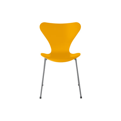 Series 7™ 3107 Dining Chair by Fritz Hansen - True Yellow Lacquered Veneer Shell / Silver Grey Steel