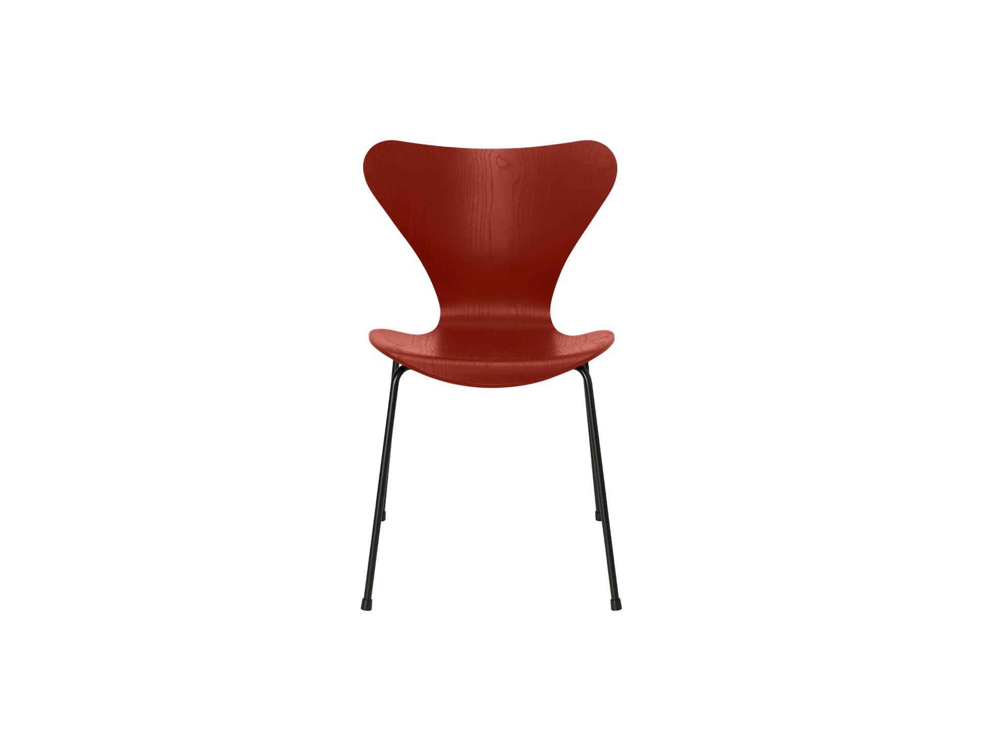 Series 7™ 3107 Dining Chair by Fritz Hansen - Venetian Red Coloured Ash Veneer Shell / Black Steel