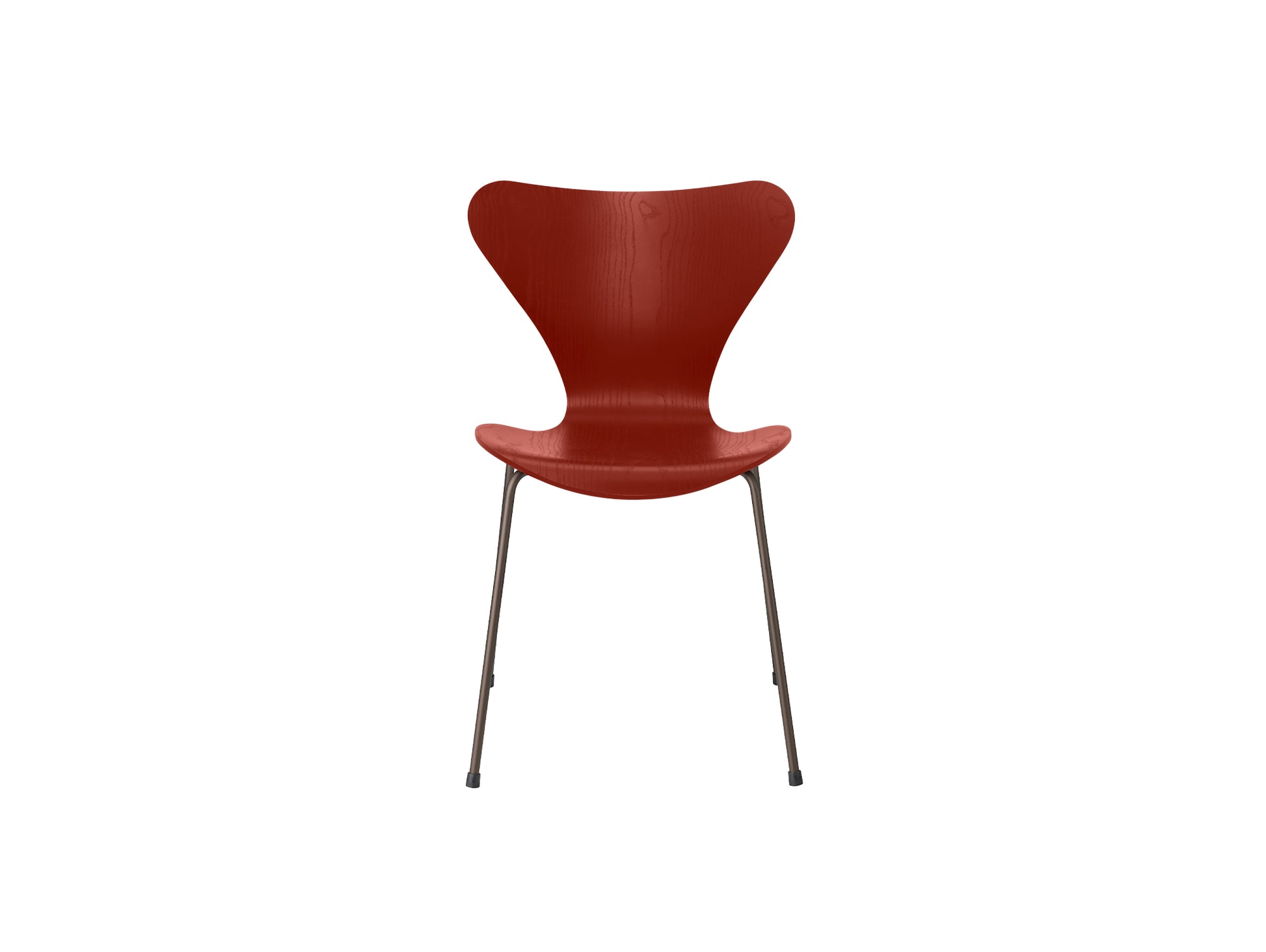Series 7™ 3107 Dining Chair by Fritz Hansen - Venetian Red Coloured Ash Veneer Shell / Brown Bronze Steel