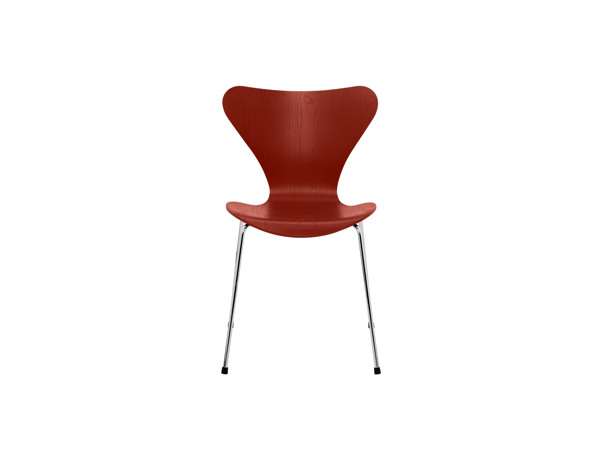 Series 7™ 3107 Dining Chair by Fritz Hansen - Venetian Red Coloured Ash Veneer Shell  / Chromed Steel