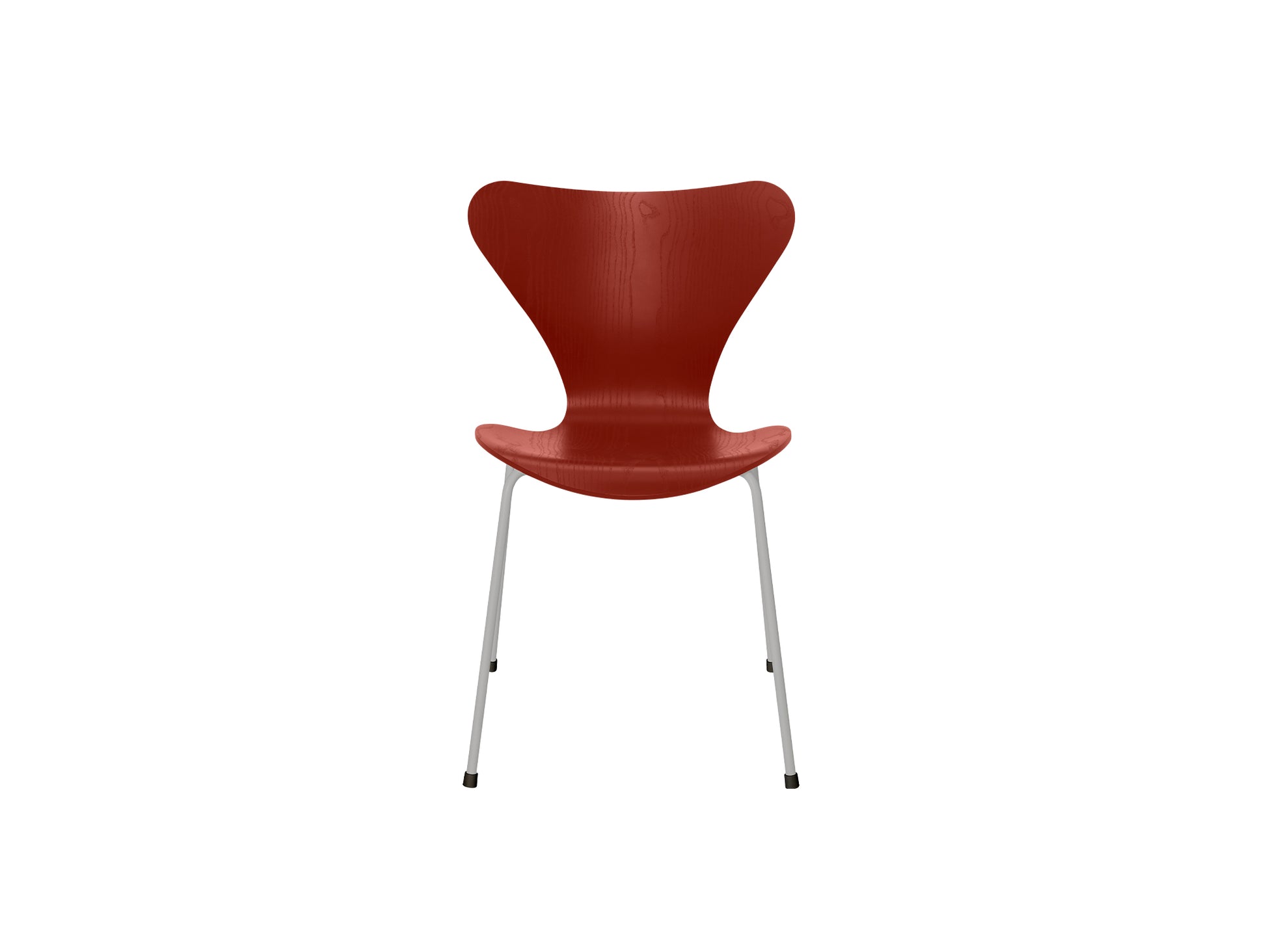 Series 7™ 3107 Dining Chair by Fritz Hansen - Venetian Red Coloured Ash Veneer Shell / Nine Grey Steel