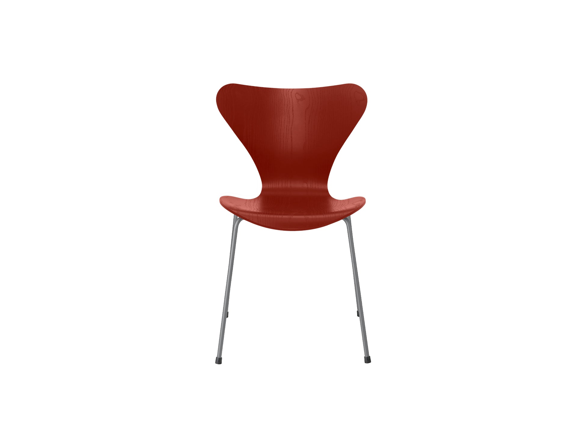 Series 7™ 3107 Dining Chair by Fritz Hansen - Venetian Red Coloured Ash Veneer Shell / Silver Grey Steel