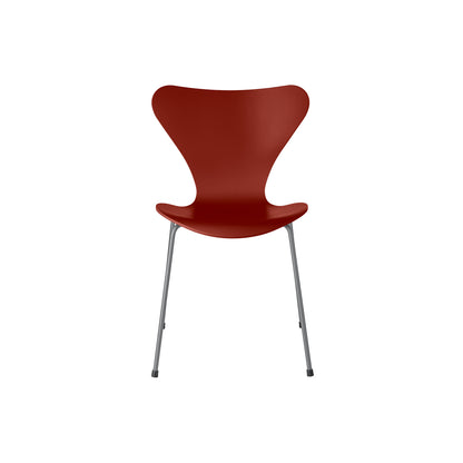 Series 7™ 3107 Dining Chair by Fritz Hansen - Venetian Red Lacquered Veneer Shell / Silver Grey Steel